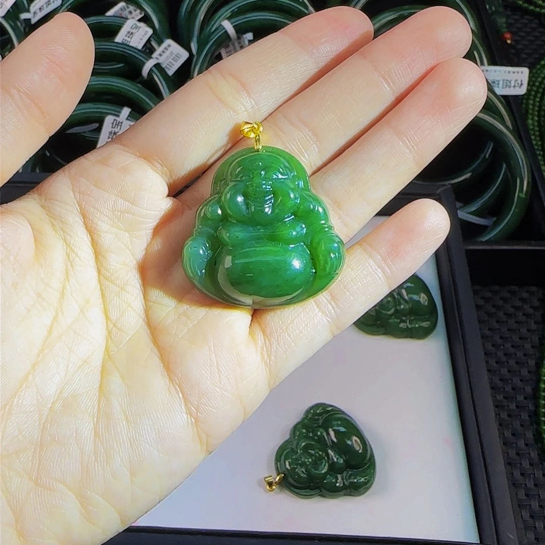 颈饰银S925镶嵌和田玉碧玉佛公卡35