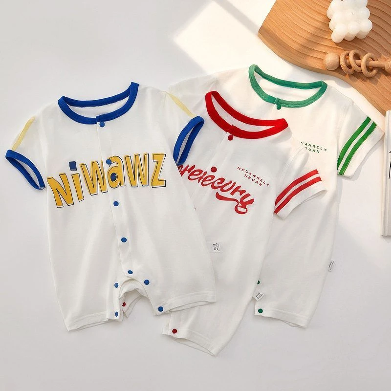 婴儿连体衣夏季薄款短袖男女宝宝夏天外出衣服新生儿莫代尔哈衣