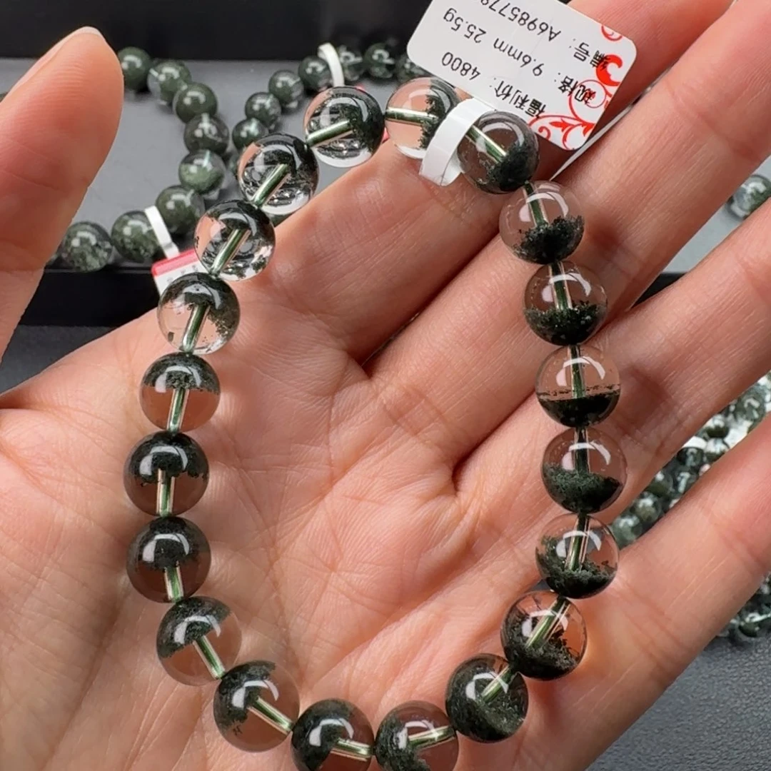 水晶未镶嵌手链天然绿幽灵聚宝盆9.6