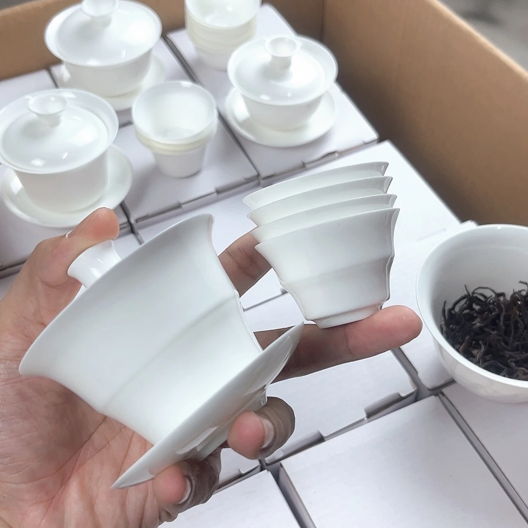 90竹节盖碗+4个35ml竹节杯骨瓷