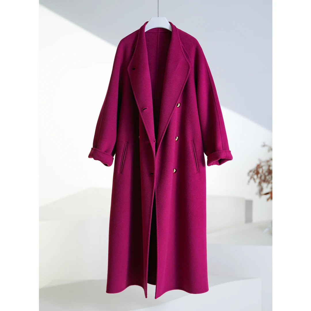 旧金山日落 新年气质树莓粉高端立领大衣