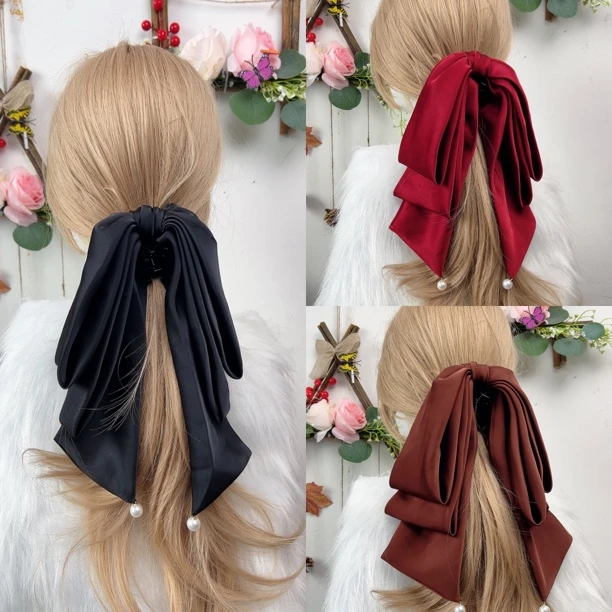 纯色丝绸质感缎面气质百搭精致优雅时尚潮流高级感马尾夹新娘头饰