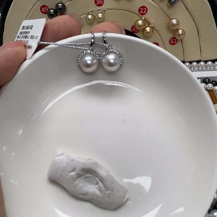 耳饰银S925镶嵌海水珍珠澳白8-9mm32号