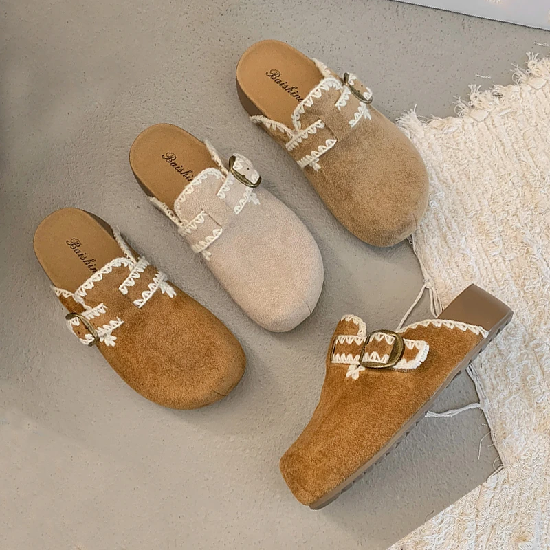 小个子厚底包头拖甜美懒人一脚蹬半拖2025年新款秋季外穿勃肯鞋子