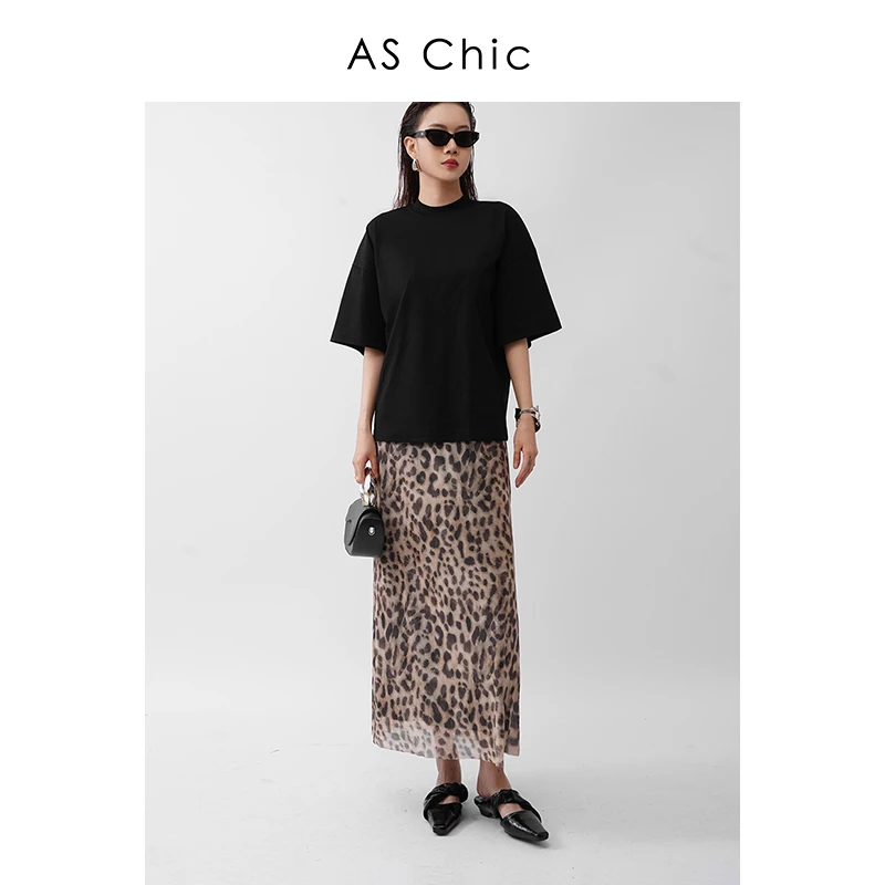 AS Chic 25SS时尚百搭复古印花网纱豹纹弹力腰头半身裙AS55964