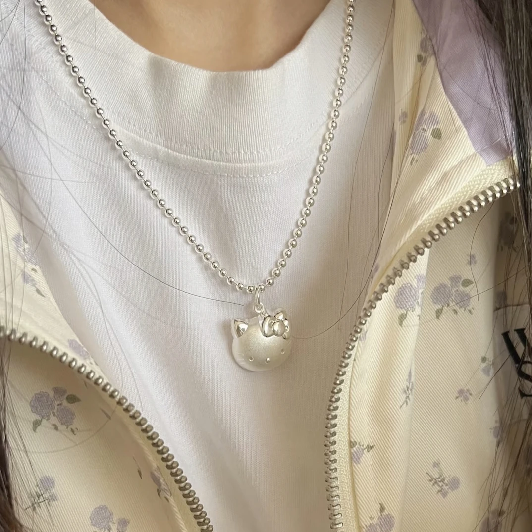 坠链均足银 999纯银KT猫项链可爱卡通吊坠女童礼物小众送闺蜜简约