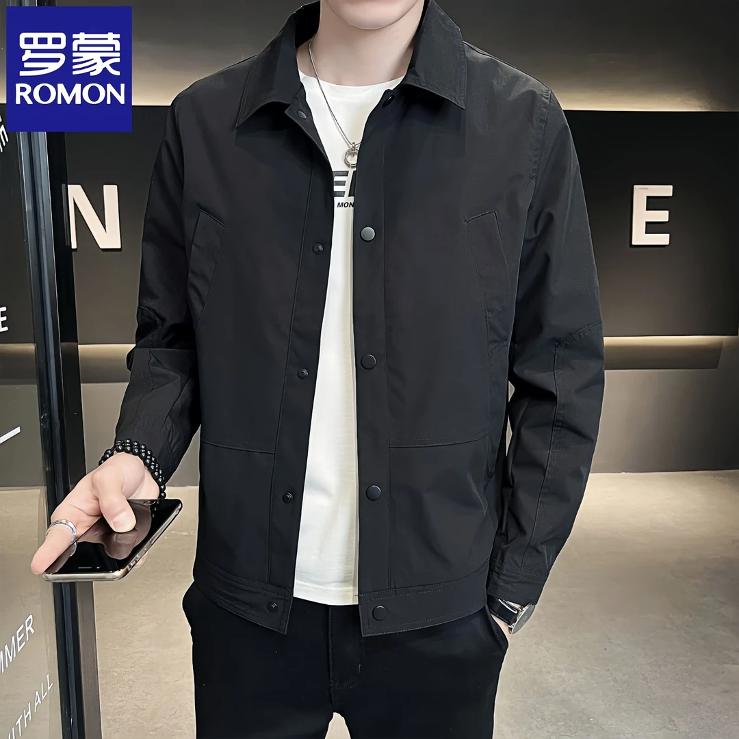 Romon/罗蒙高档休闲外套男春秋季新款百搭翻领上衣单排扣商务夹克