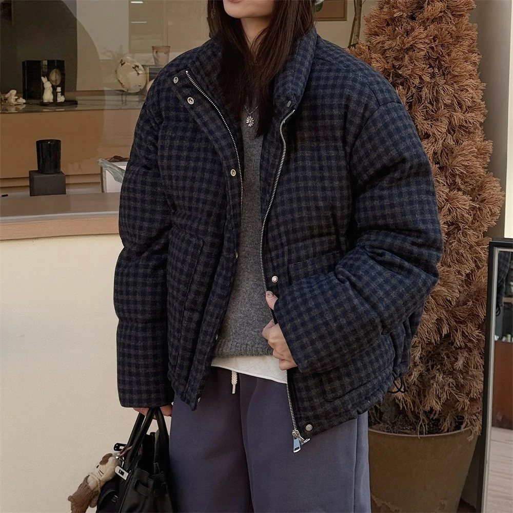 JunJun秋冬简约羊毛格子白鸭绒羽绒服JJ2719