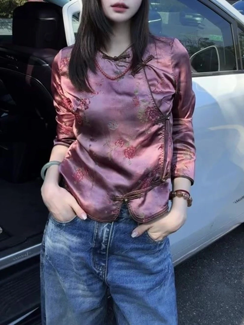 紫色印花高级感国风小衫2025年早秋新款新中式时尚不规则开衫上衣