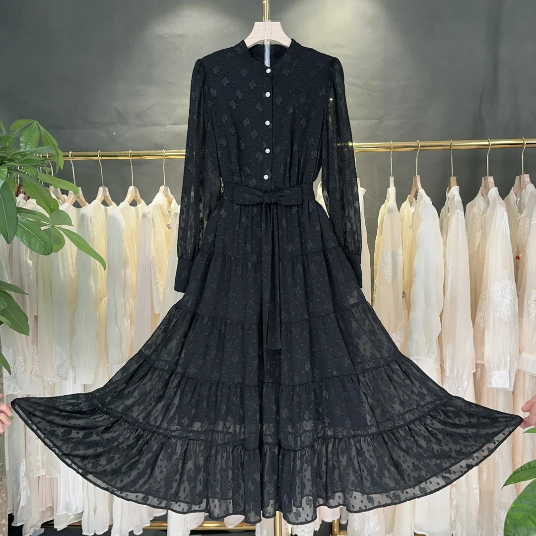 现货【RG5126】2025年气质轻奢新款收腰百搭黑色新款减龄显瘦连衣裙