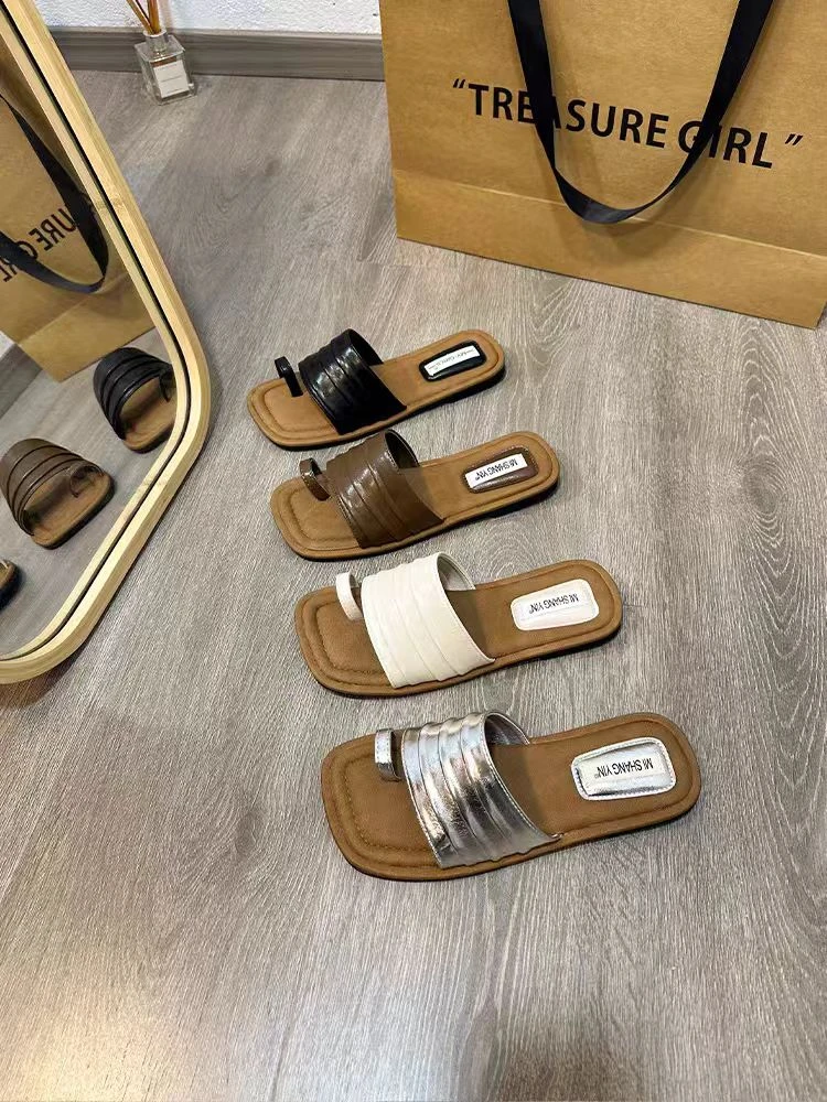 小众平底套趾外穿凉拖鞋女韩版复古法式凉拖鞋简约配裙子凉拖66-5