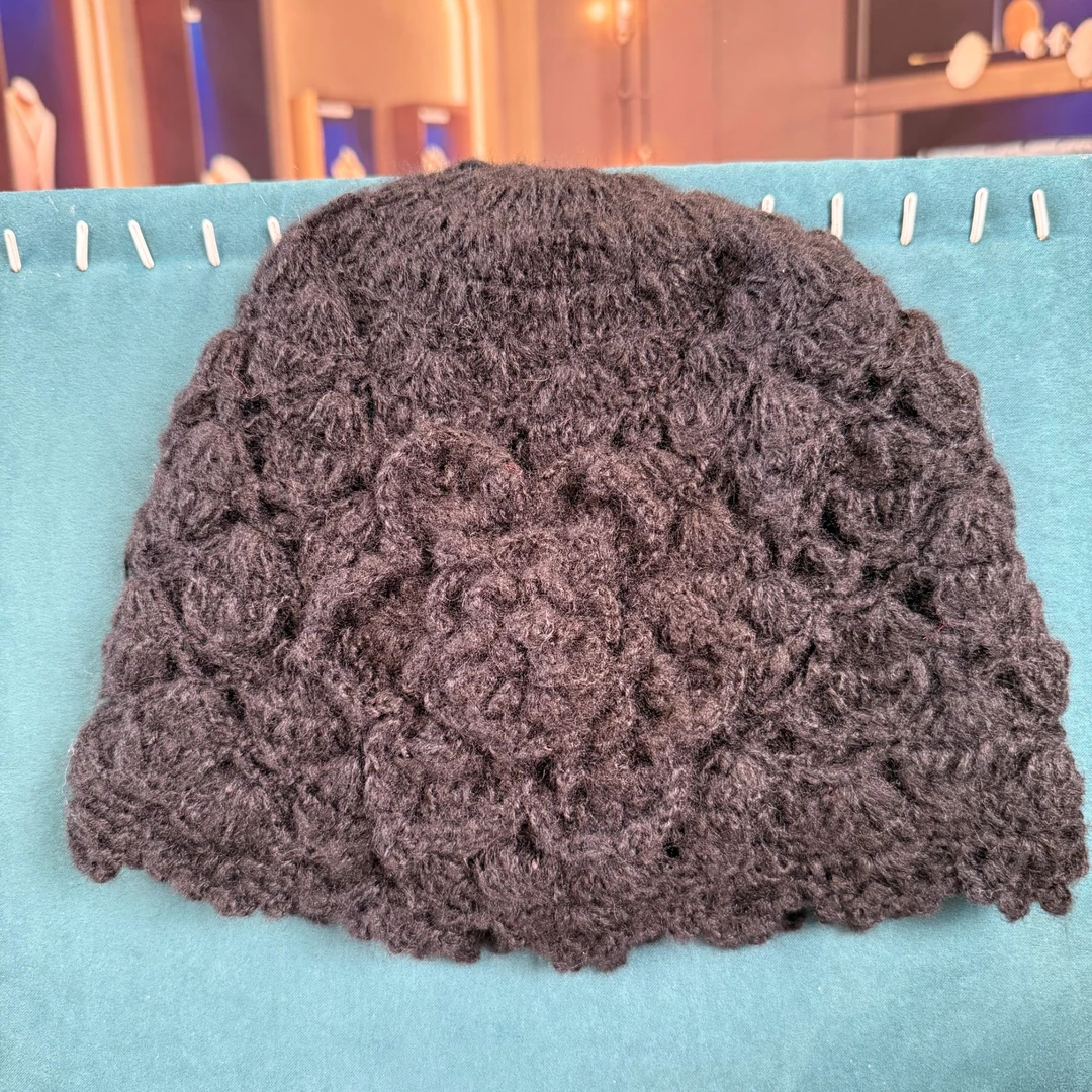 包头帽针织帽街头风包头黑色盆帽贝雷帽花朵帽子秋冬