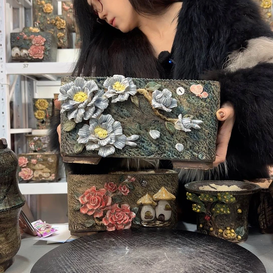 红陶依*.青默麦饭石花盆