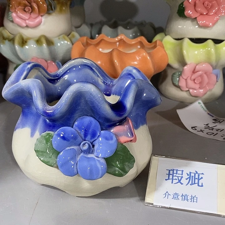 紫砂花盆多肉瑕疵盆有孔。