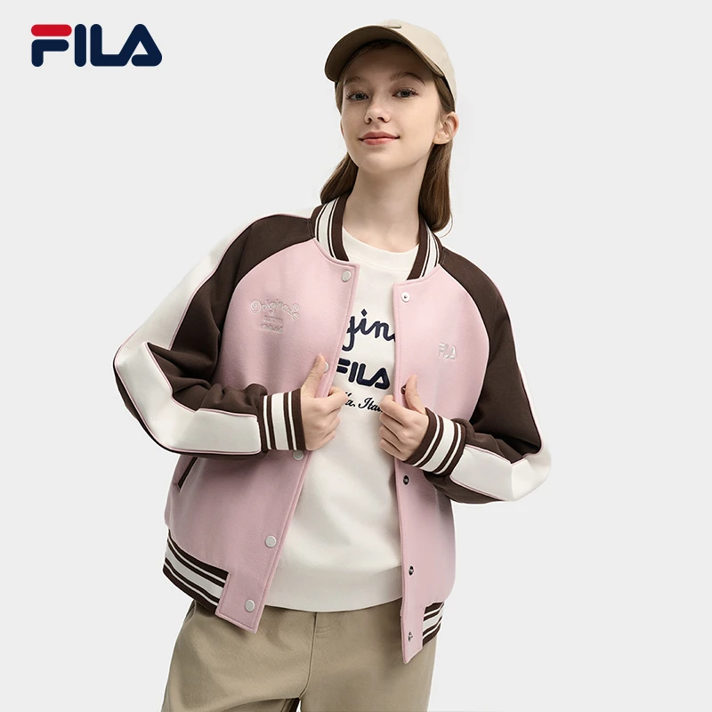 斐乐官方女士针织长袖外套2025春季新款休闲宽松拼色球服