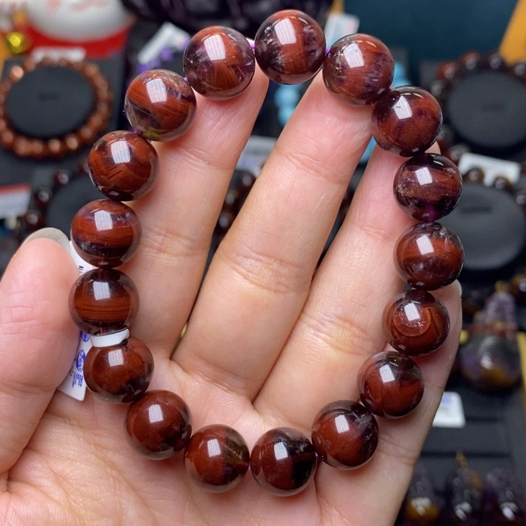 水晶手链未镶嵌极光牛血红单圈11m m