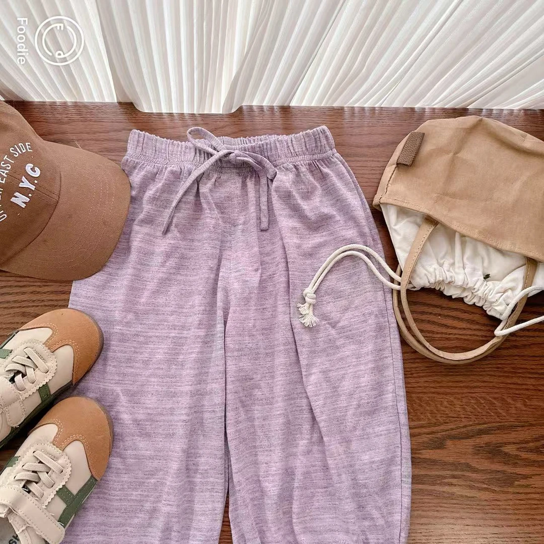 【JMJQ 25718】夏季中小童清新花纱高弹抖抖裤长裤防蚊清凉束脚裤