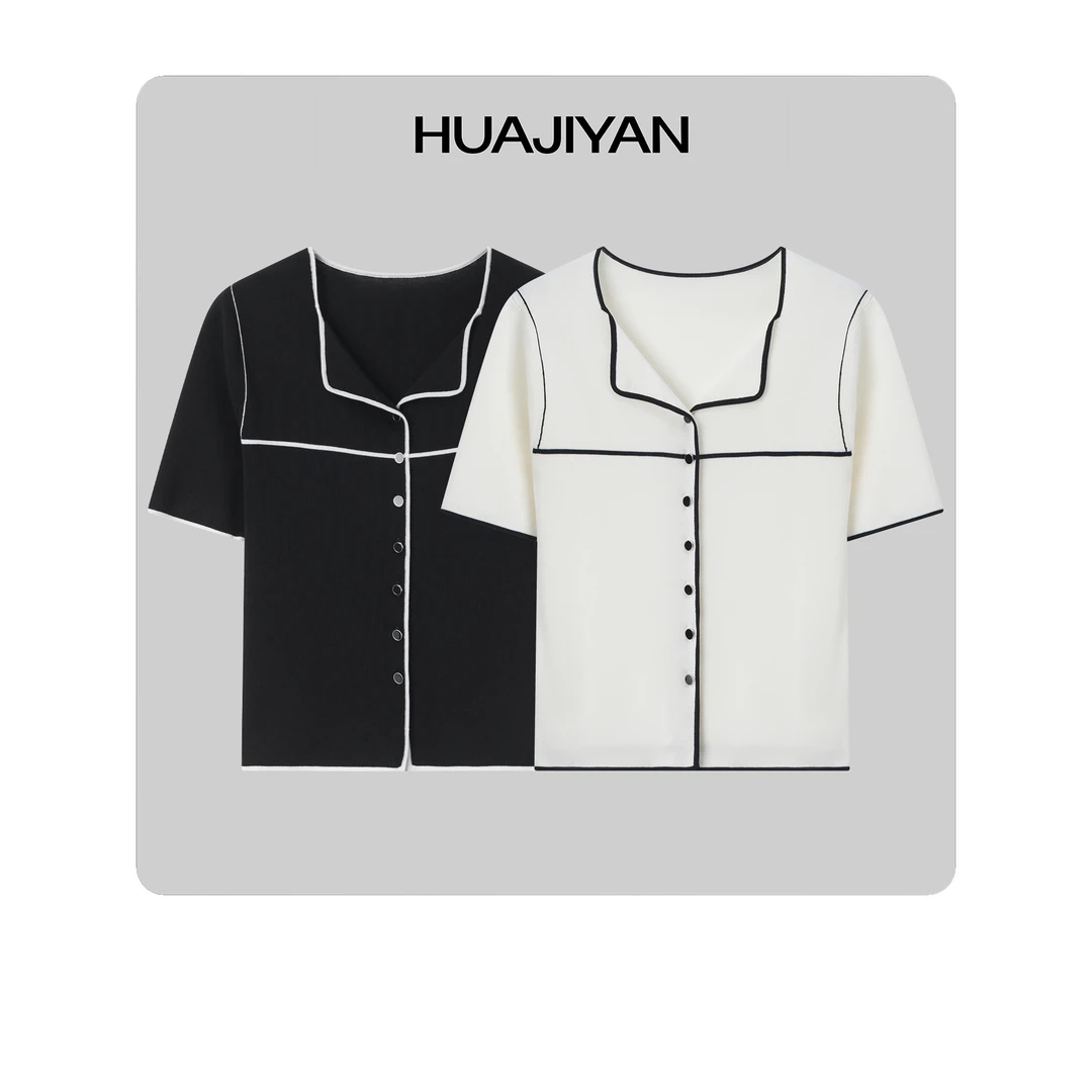 华吉言/HUAJIYAN【昼夜】三醋酸天 丝极简翻领短袖