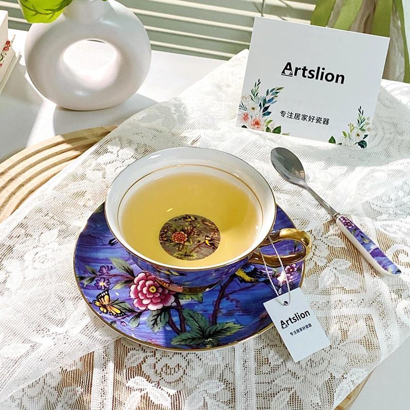 欧式骨瓷咖啡杯套装复古风田园风金边欧式英式茶杯精致女士高颜值