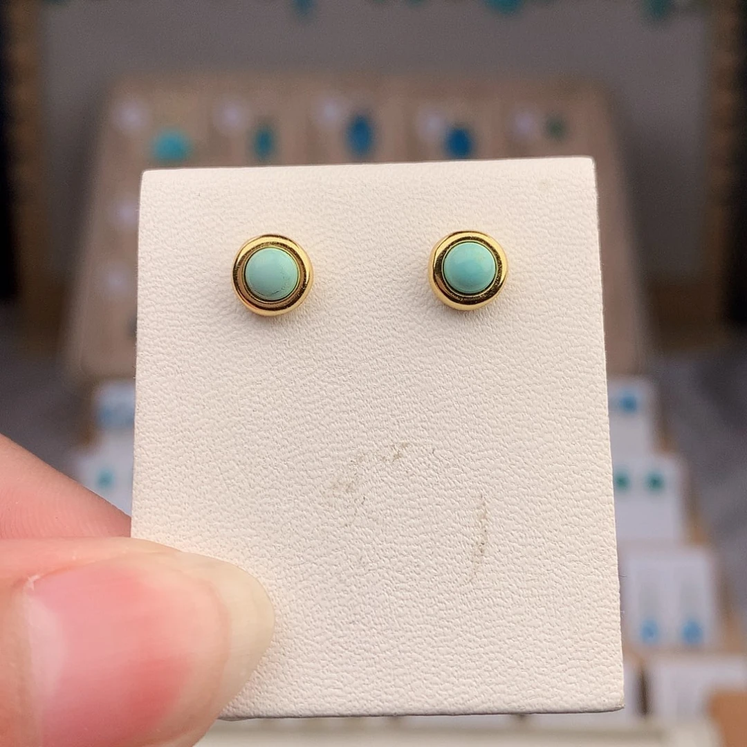 银S925镶嵌绿松石耳饰