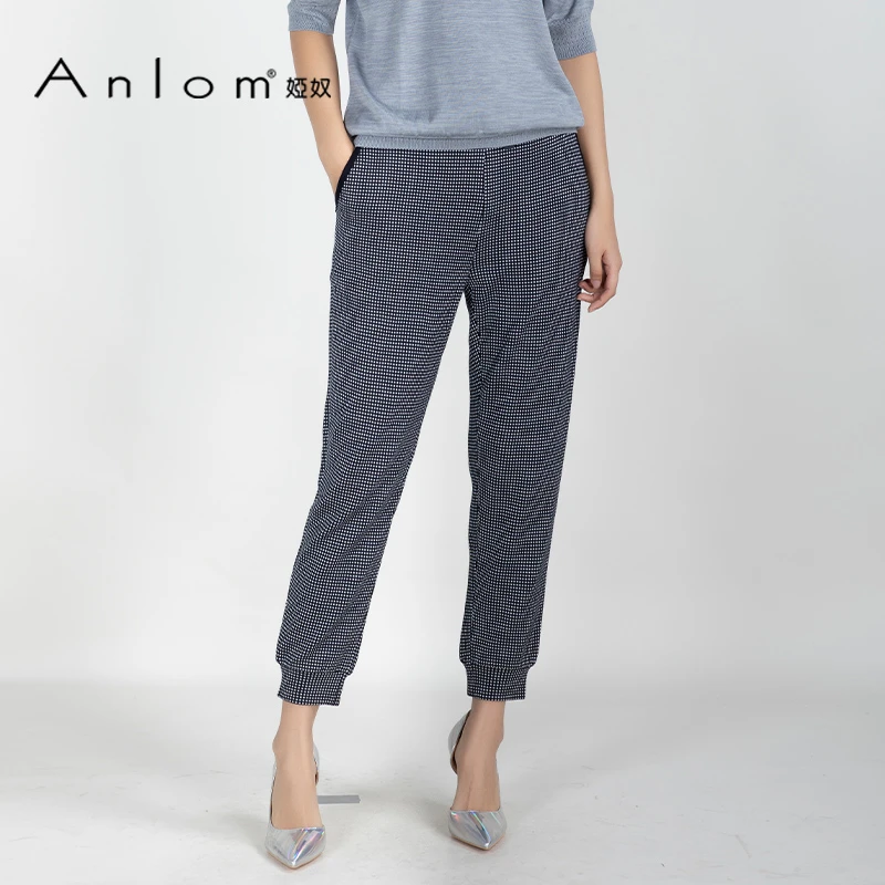 Anlom/娅奴裤子女直筒宽松春夏新款时尚气质复古简约黑白休闲裤女
