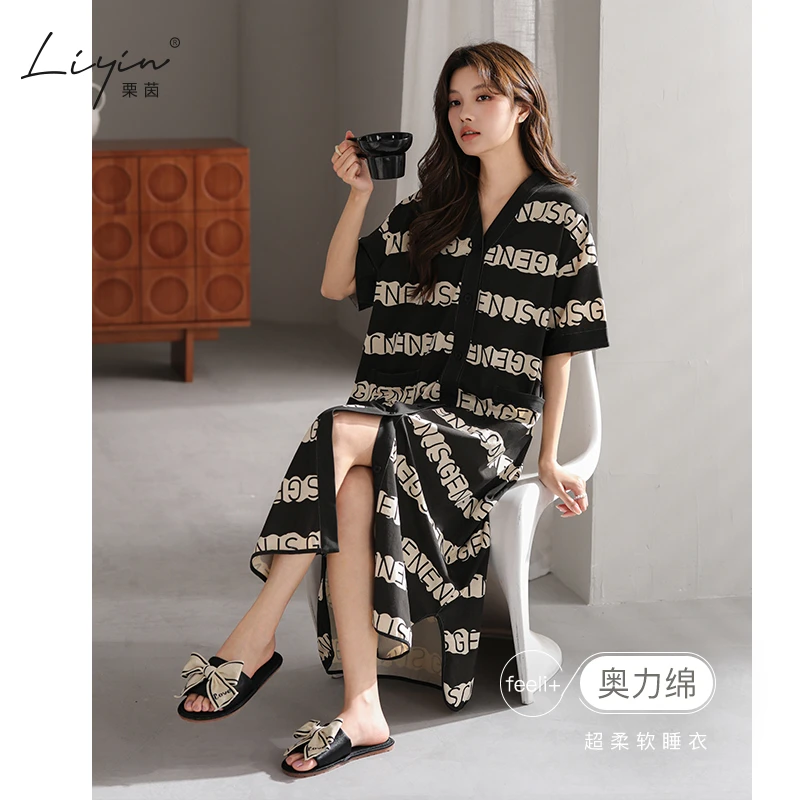 栗茵小众设计师新款奥力绵女士睡衣夏季短袖少女睡裙可外穿家居服