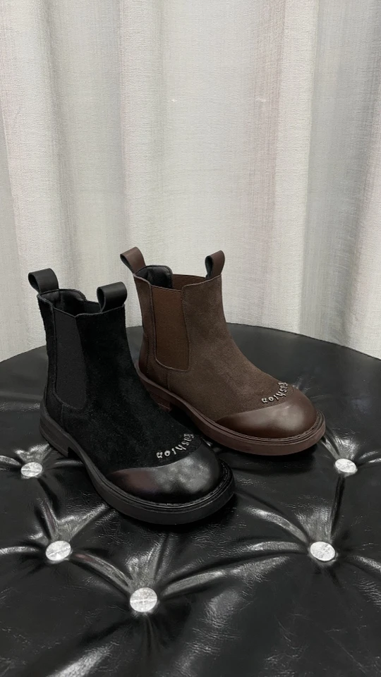 春秋新款女士烟筒靴时尚百搭短靴薄绒