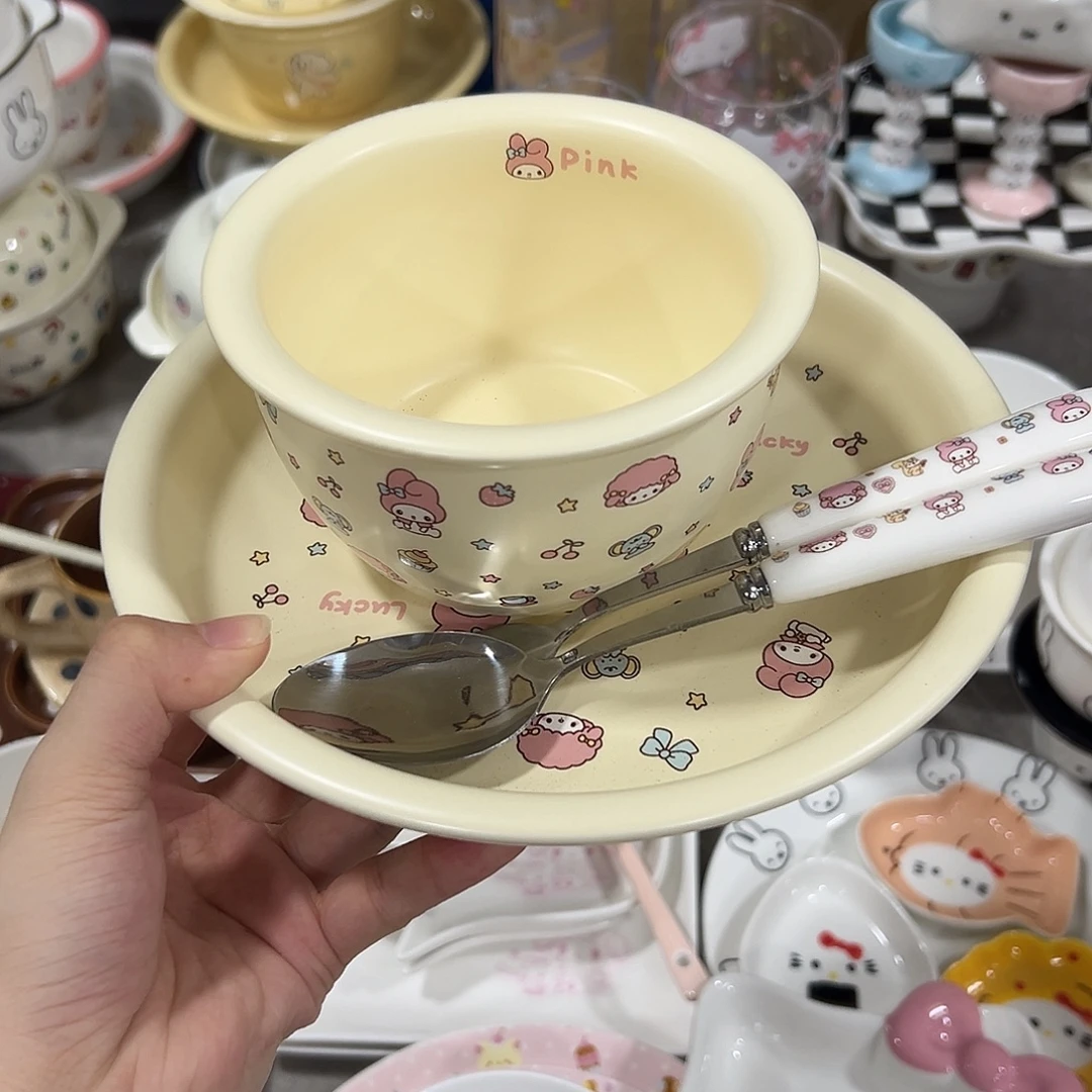 瓷美乐蒂5寸反口碗加8寸盘加同款叉勺一套