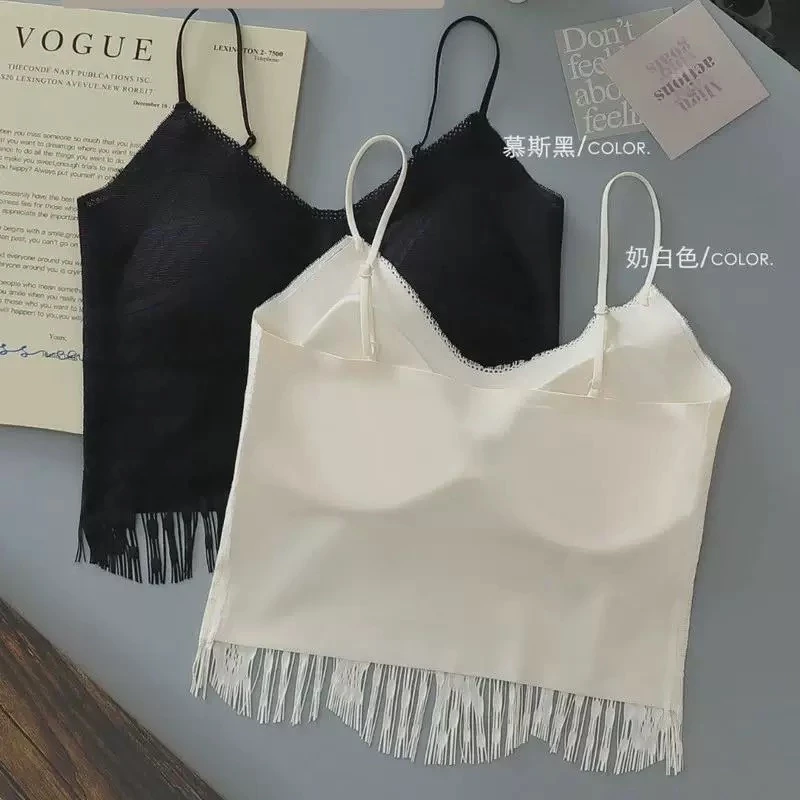 设计感法式一体杯流苏吊带