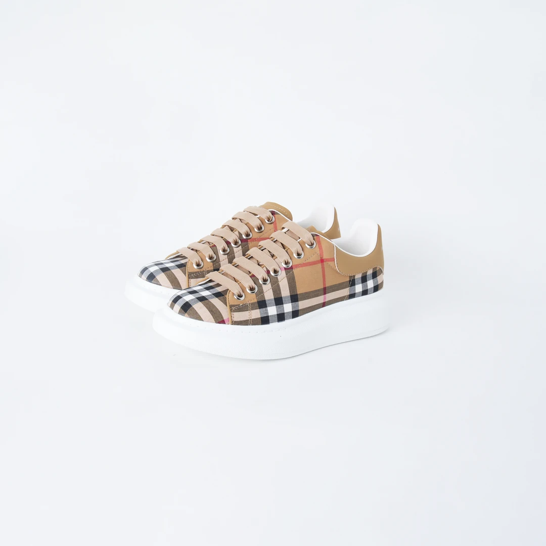 【梓淇专属】轻奢联名款布面拼接时尚经典复古格子休闲板鞋