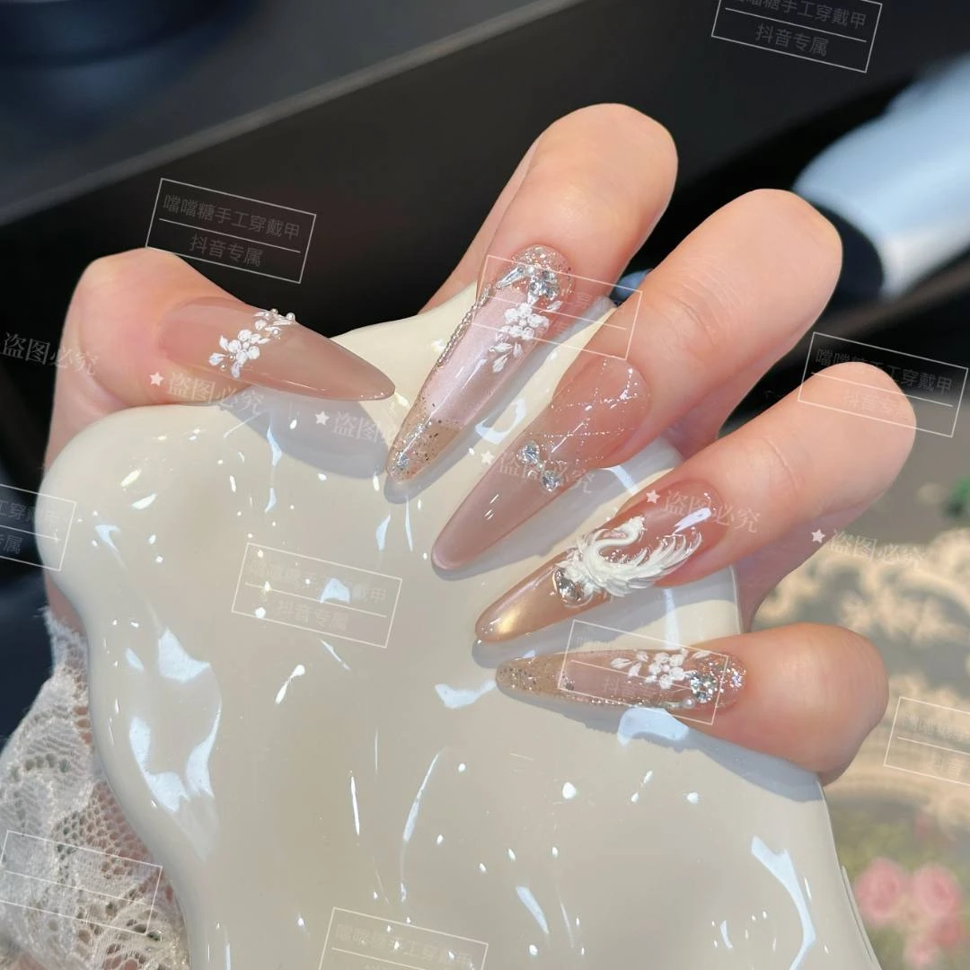 【天鹅梦境】纯手工穿戴甲猫眼美甲贴片可拆卸指甲贴片10片装