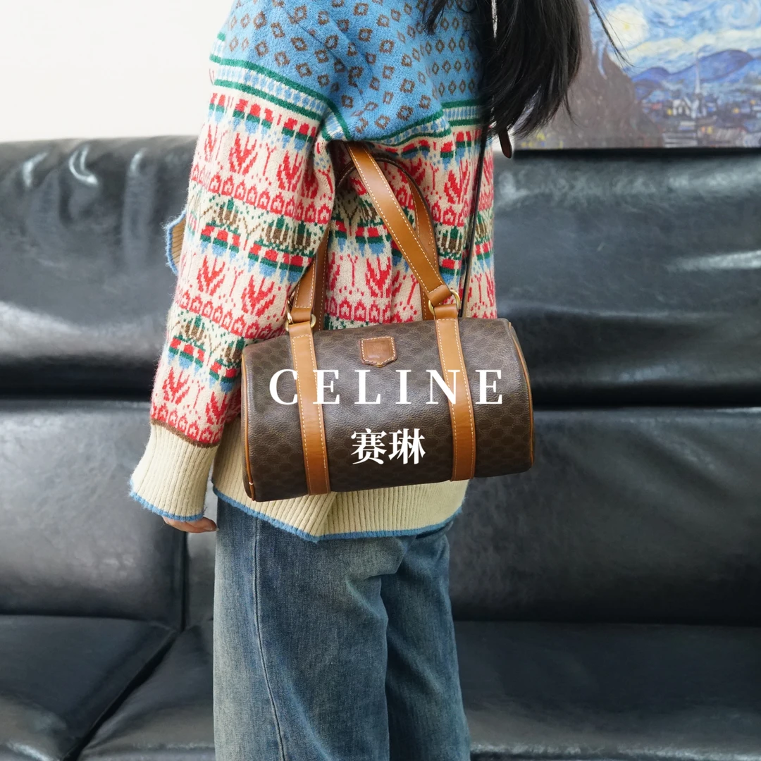 95新 Celine/思琳 老花圆筒包/EE03724240/4240