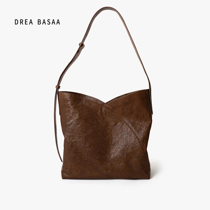 DREA BASAA半山花瓣流浪包头层植鞣牛皮大号大容量通勤单肩斜跨包
