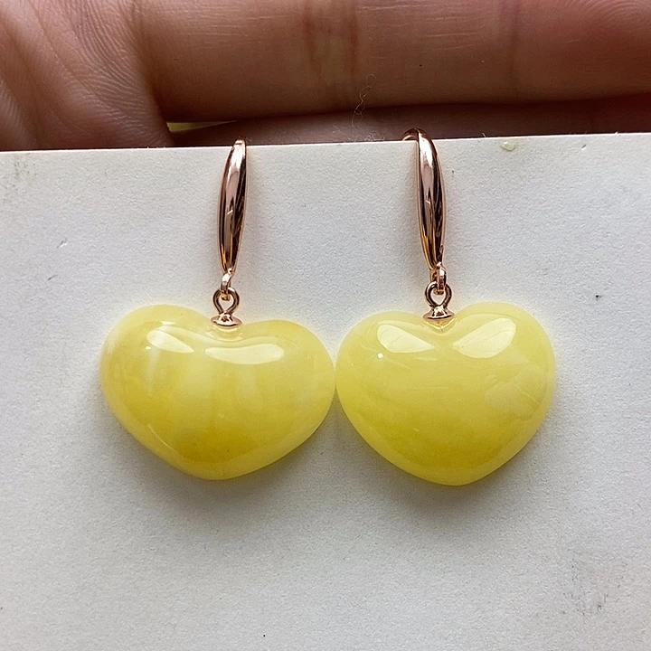 琥珀耳饰银S925镶嵌耳环