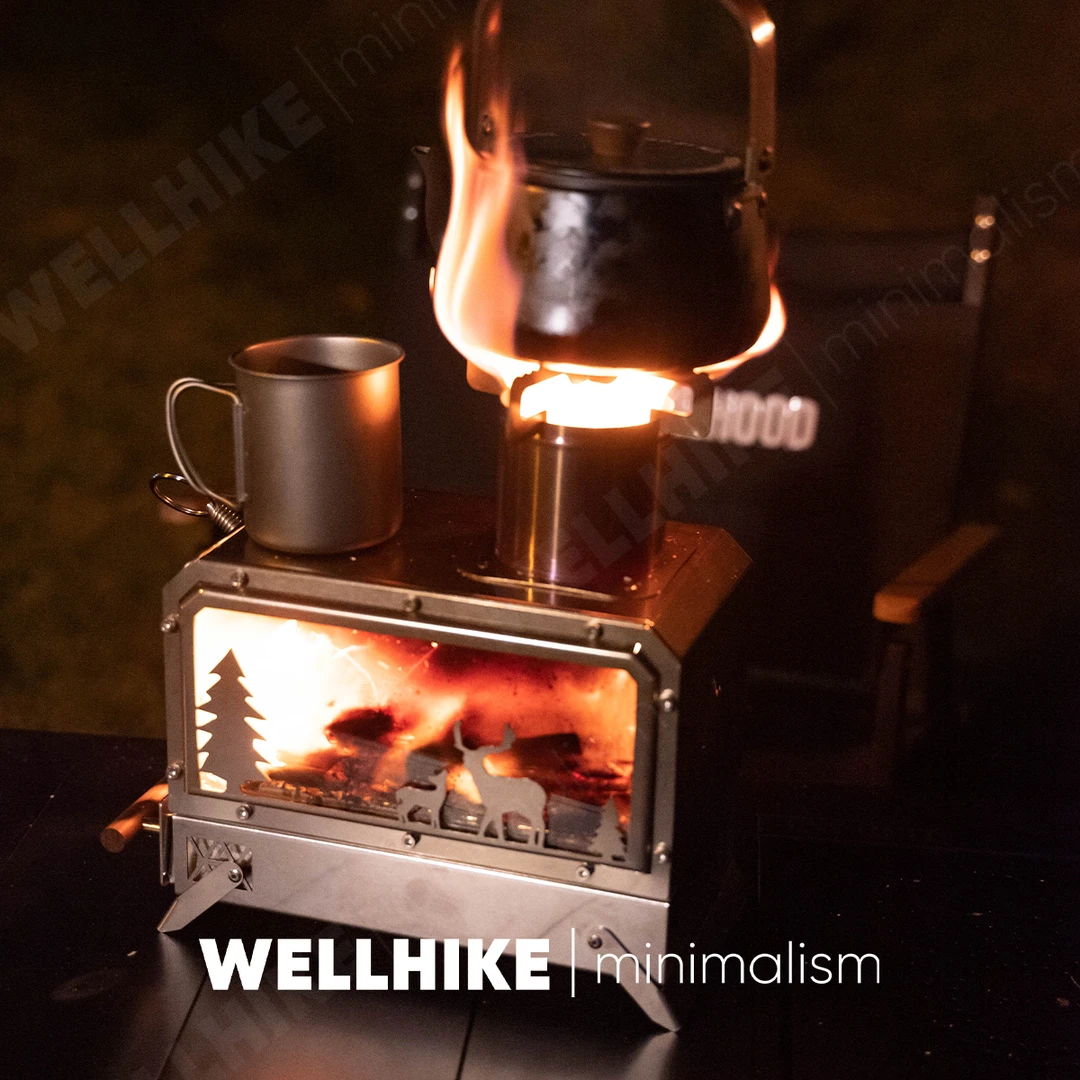 WELLHIKE户外轻野深林柴火炉迷你不锈钢mini桌面露营便携冬季取暖