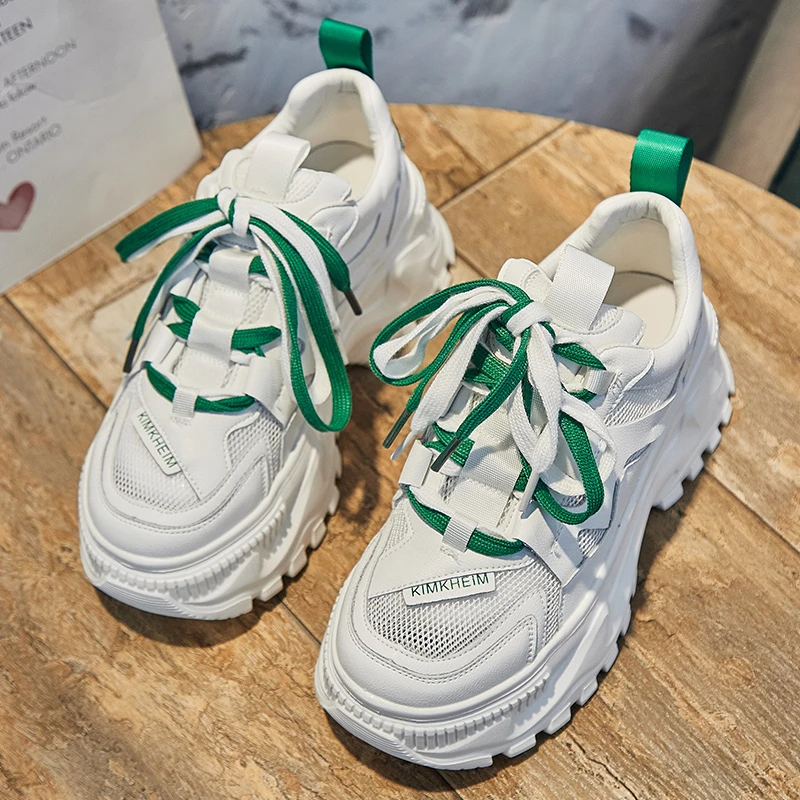 厚底增高百搭轻便休闲运动鞋女款爆款2025新款网面透气真皮老爹鞋