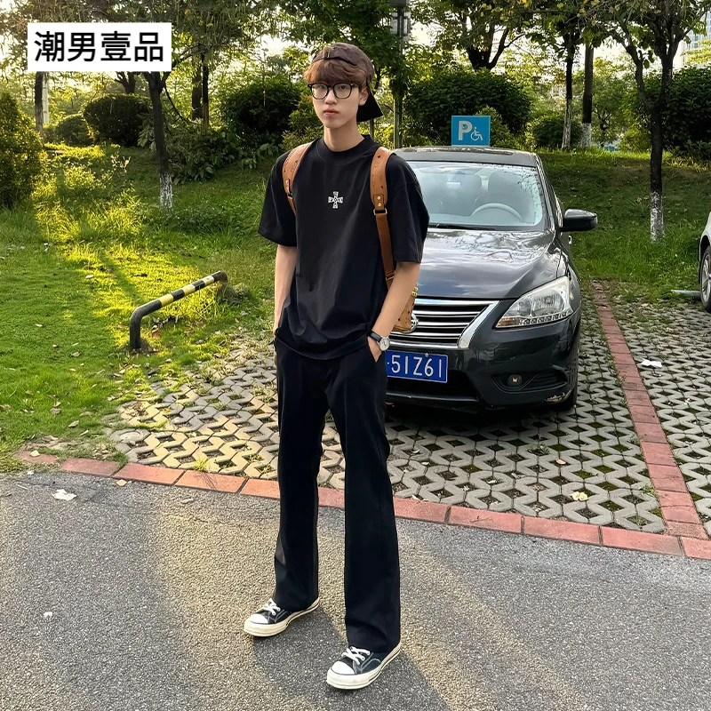 Pansk黑色牛仔裤男款夏季美式vibe裤子高街cleanfit直筒微喇长裤