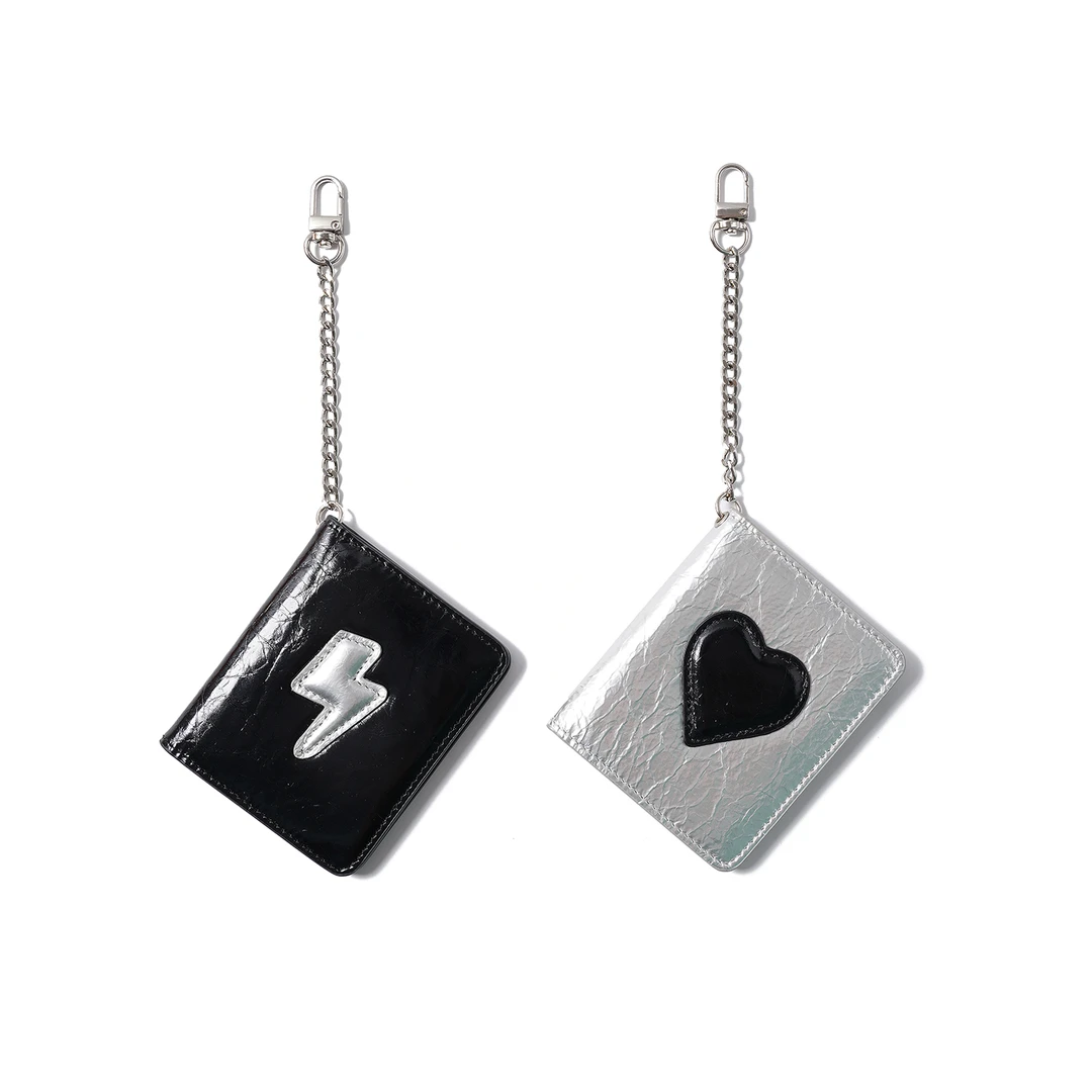 Momogigi叛逆不羁 原创设计头层牛皮撞色小众超薄真皮卡包包挂件