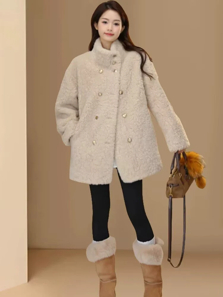 冬季高级感时尚百搭毛毛外套女新款皮毛一体宽松休闲长袖保暖上衣