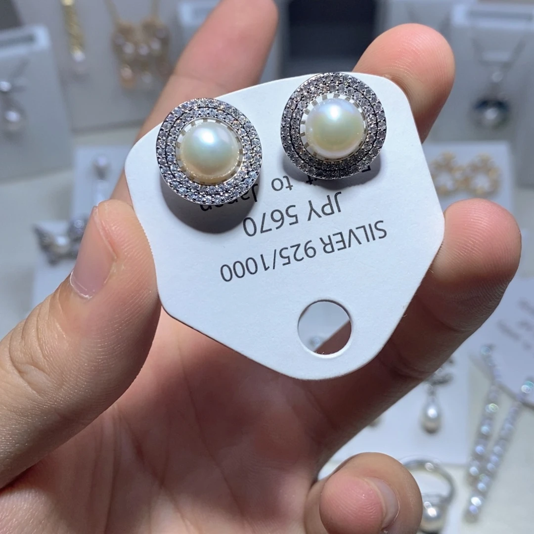 银S925镶嵌淡水珍珠耳饰