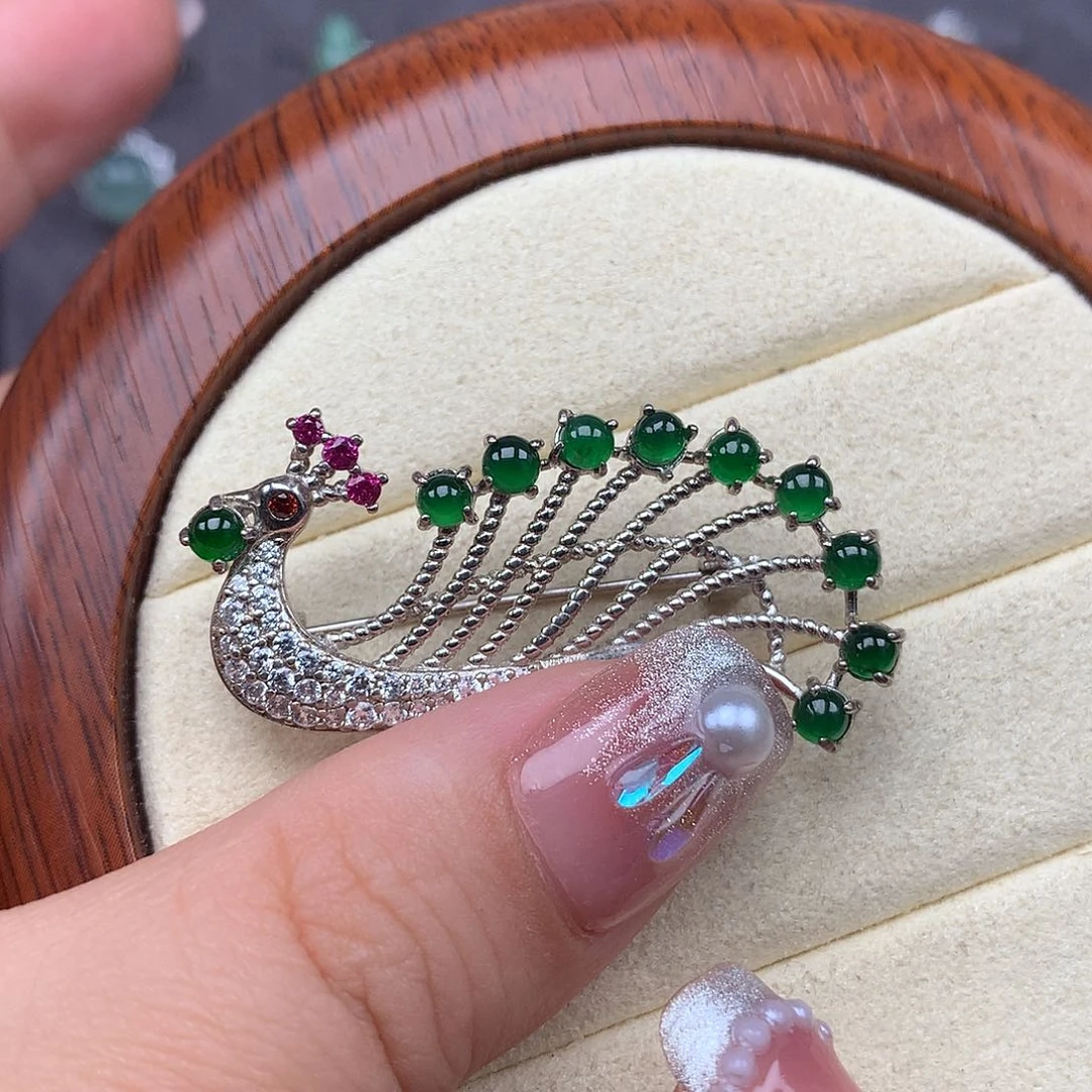 翡翠银S925镶嵌颈饰胸针9252368