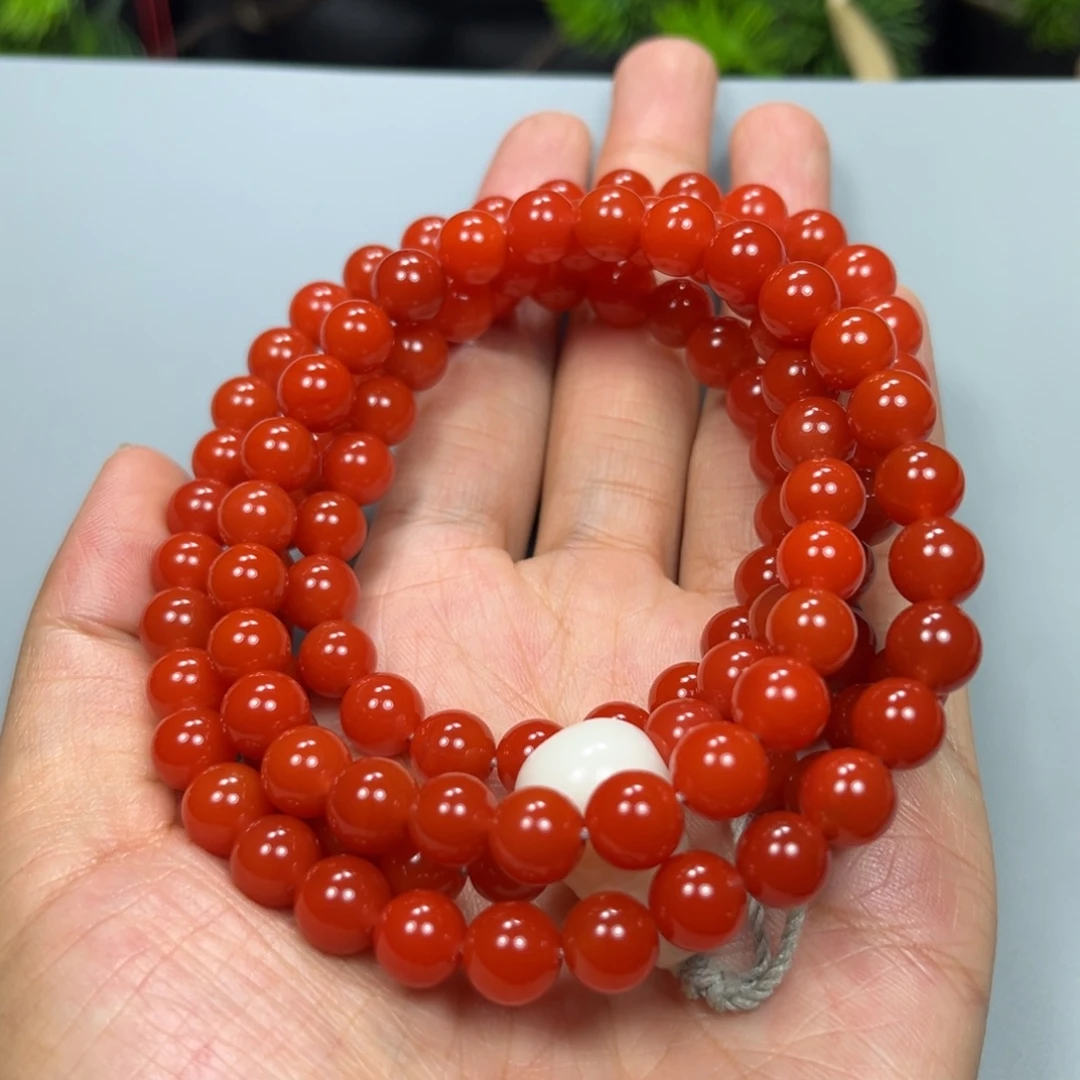 南红玛瑙柿子红108手串7mm+未镶嵌