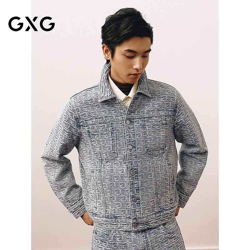 GXG男装欧若风新年系列复古提花牛仔夹克外套25年春秋#G25DE81007