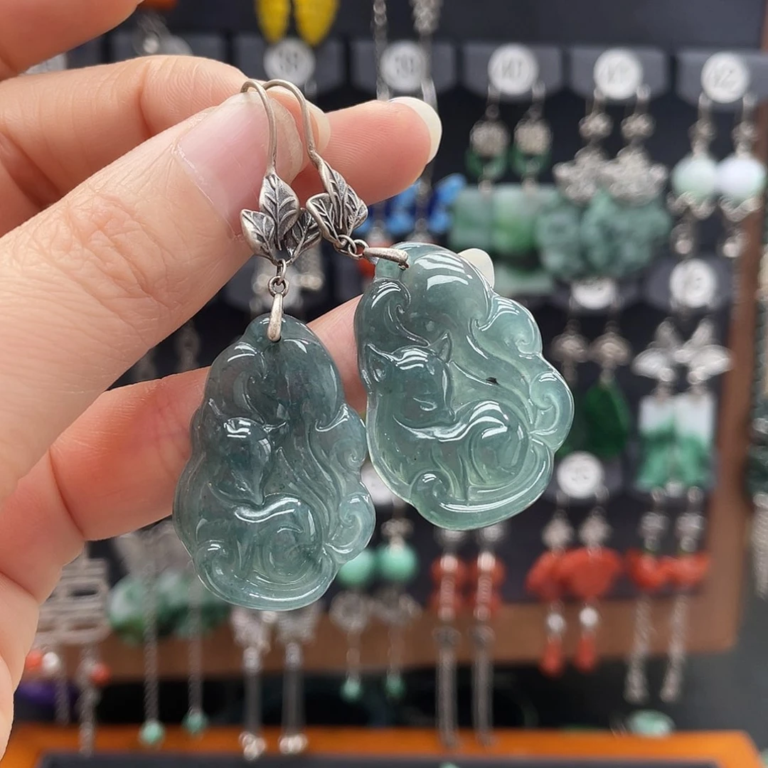 翡翠耳饰银S925镶嵌205fghhhhh