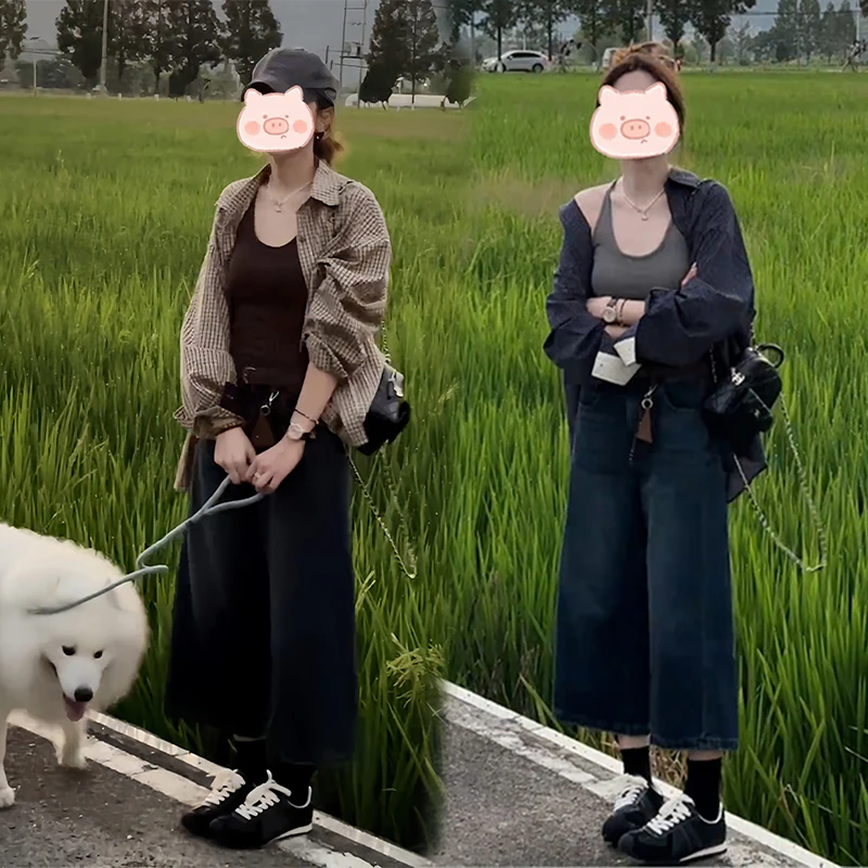 2025超火穿搭一整套慵懒风宽松时尚格子衬衫女气质显瘦背心三件套