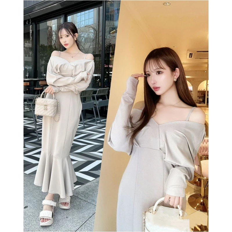 【Montendre】C 春季人气款 显瘦气质时尚收腰一字肩裙子