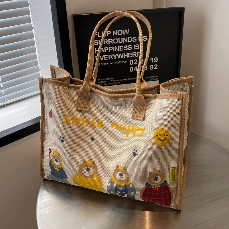 大容量帆布包包女士2025新款休闲手提购物袋单肩通勤包百搭妈咪包