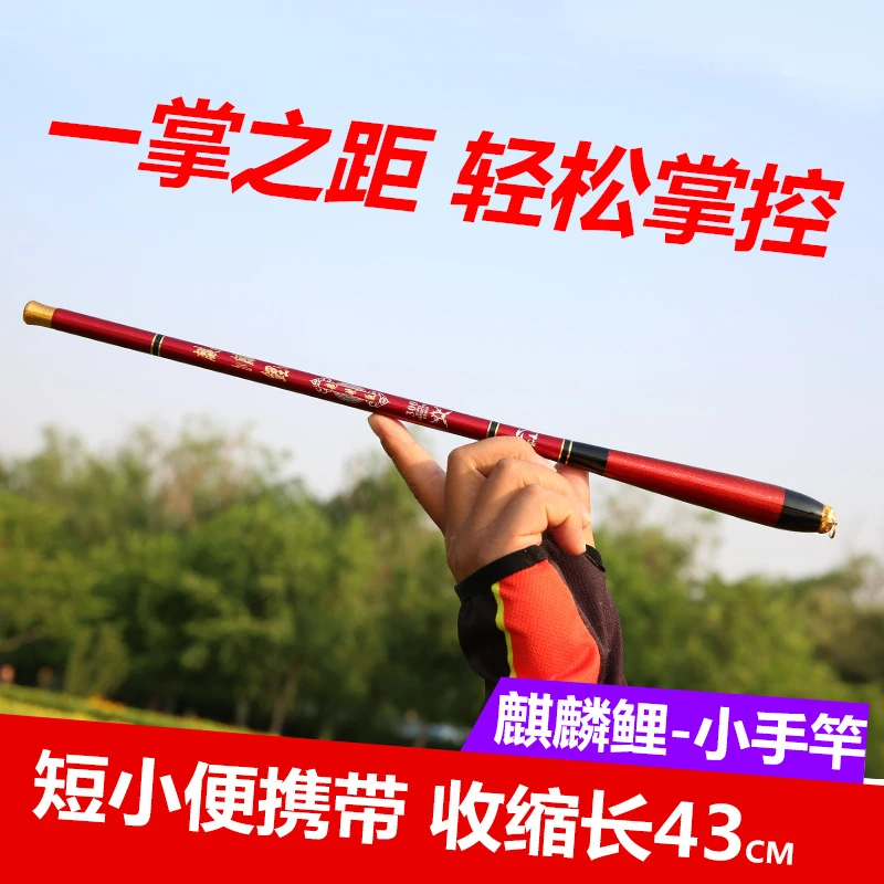 超轻超硬碳素手杆28调短节鱼竿43厘米袖珍迷你鱼竿鲤鱼竿溪流竿