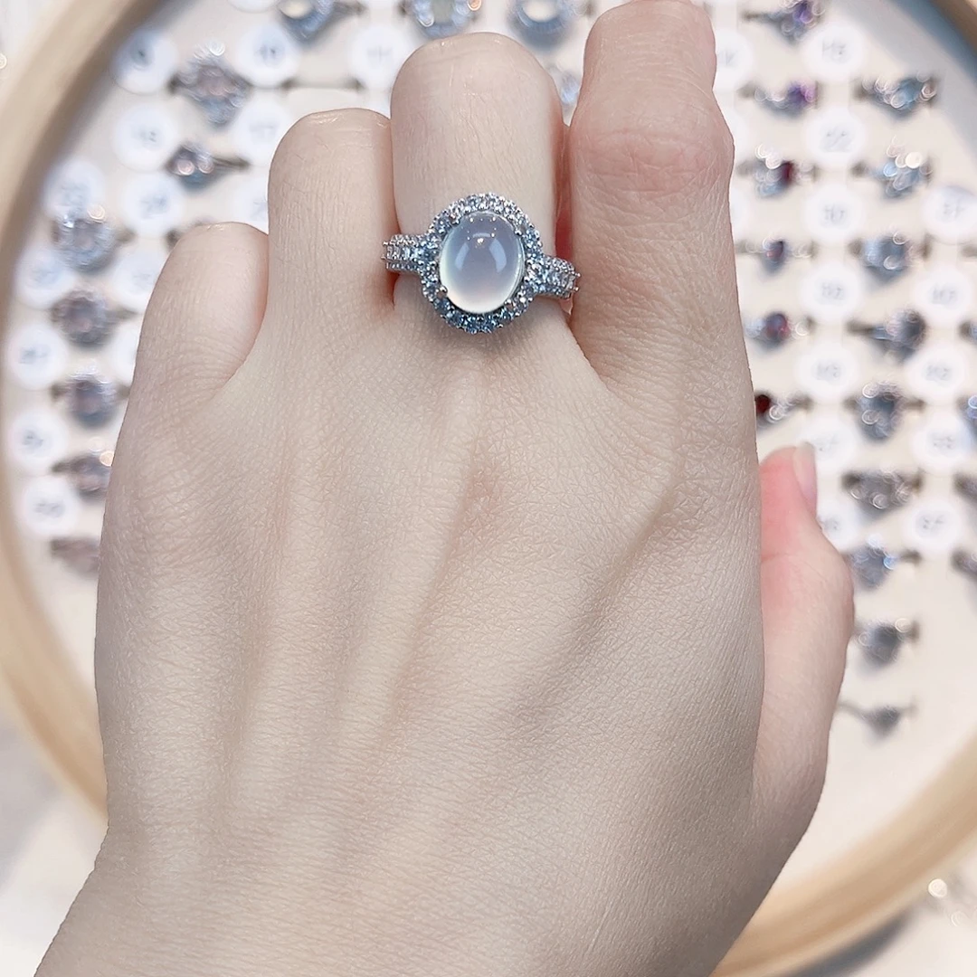 大***子岫玉银S925镶嵌戒指