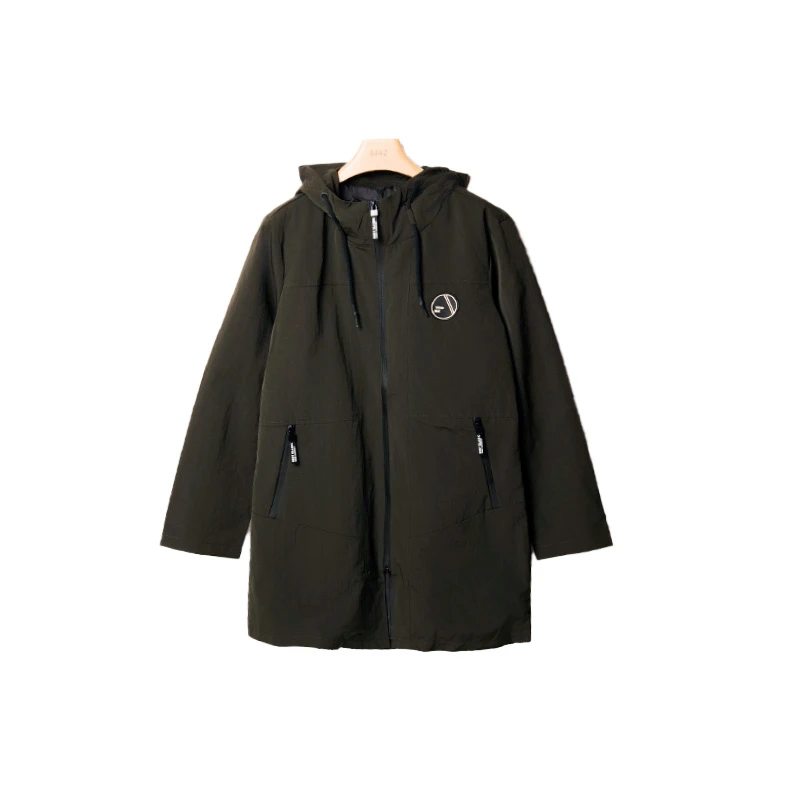 O8QBFA45#风衣长款连帽时尚休闲防风纯色大码夹克冲锋衣